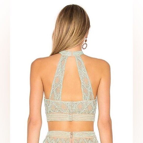 X by NBD REVOLVE Cool As Ice Top in Silver Mint Green Beaded Halter S NWT - Picture 2 of 12